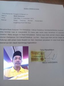 Bantah Kalau Dirinya Tim Lis-Heri, Pria Ini Buat Surat Pernyataan