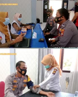 Personil Polres Mukomuko Di Vaksinasi Covid-19 Tahap Pertama