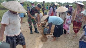 Bentuk Kepedulian Babinsa Bantu Warga Tutup Jalanan berlobang Kandung Suli