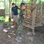 Dengan Cekatan Anggota Satgas Saat Membangun Kandang Kambing