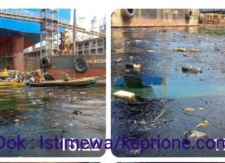 Lautan Tanjung Uncang Batam Dicemari Tumpahan Limbah Oli