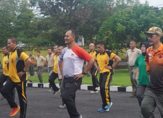 Pupuk Kebersamaan, TNI Polri dan Pemkab Muba Senam Bareng