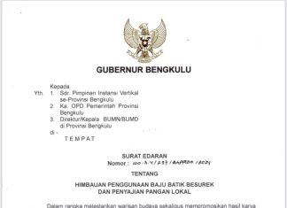 Gubernur Rohidin Terbitkan SE Penggunaan Batik Besurek dan Penyajian Pangan Lokal