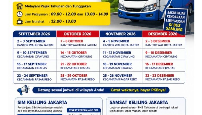 Catat! Bus Samsat Keliling Layani Pembayaran Pajak Kendaraan di Jakarta Timur