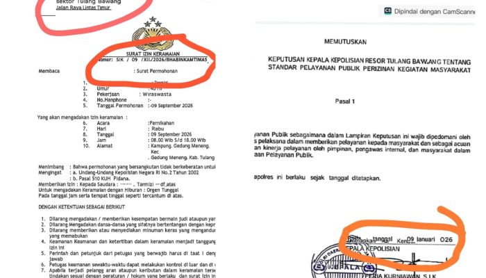 Diduga Catut Nama Polri, Surat Izin Keramaian di Gedung Meneng Tulang Bawang Dipersoalkan